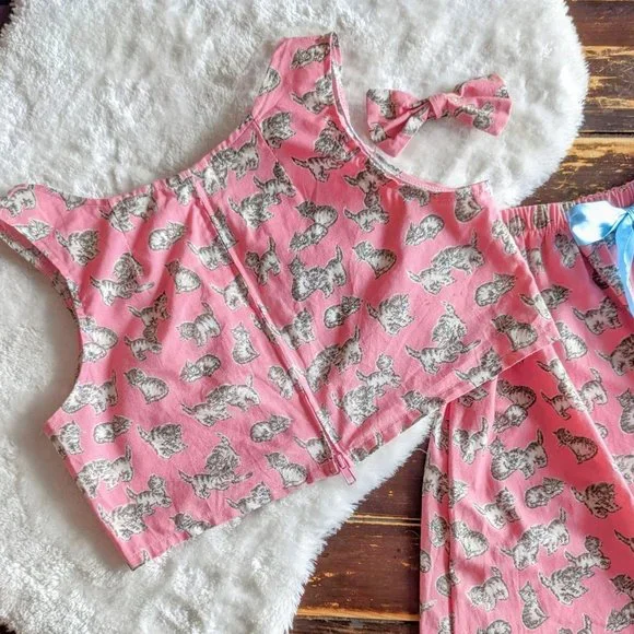 Handmade Pastel Pink 3 Piece Skirt, Shirt and Bow Set - Picture 4 of 4